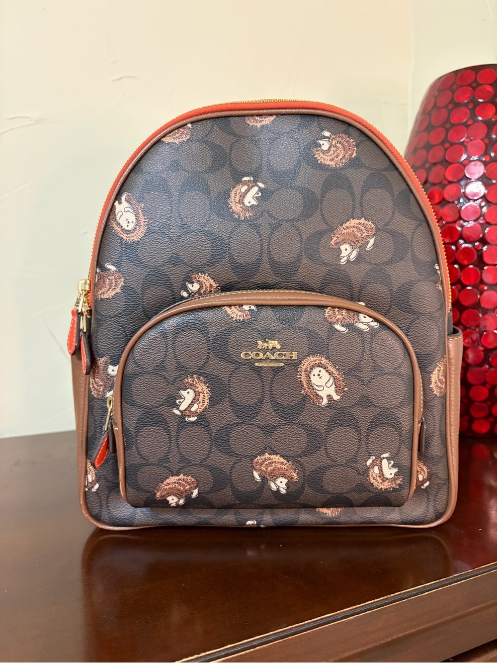 Coach Court Backpack in Signature Canvas with Hedgehog Print Style CC429